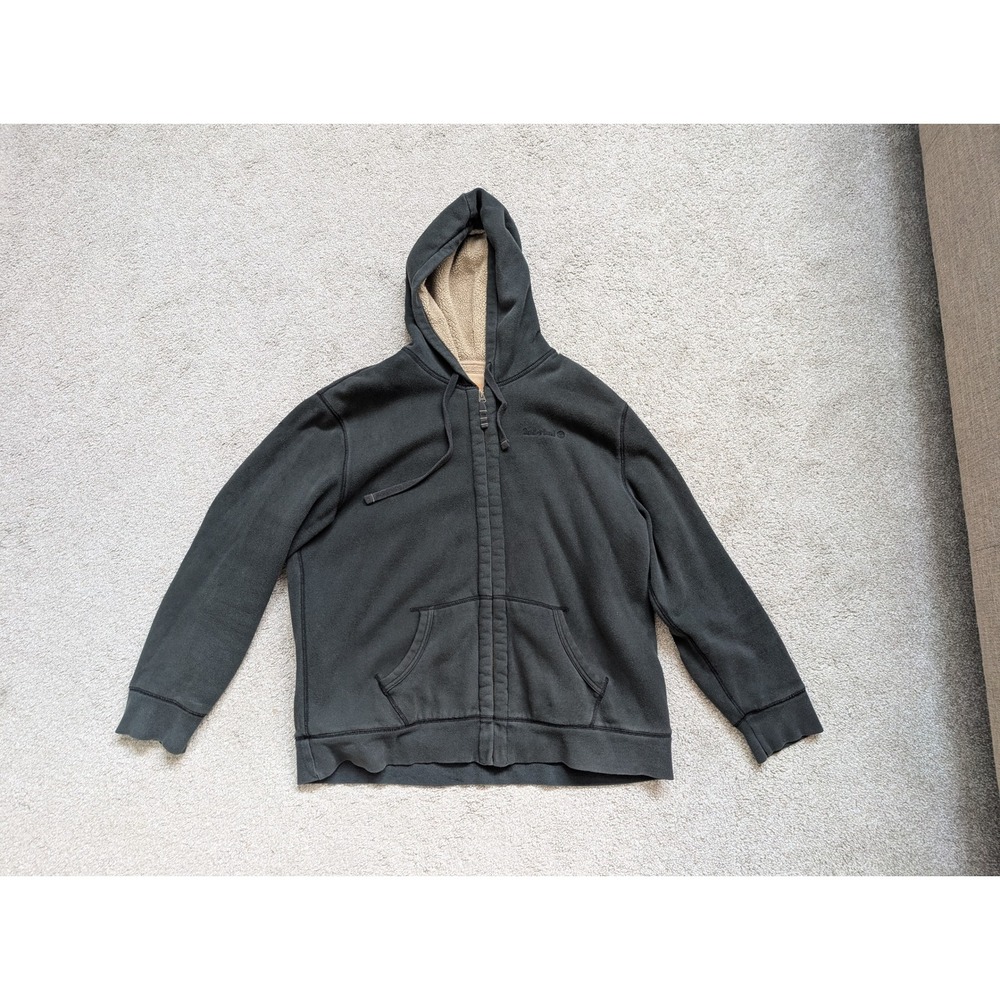 Timberland Zip Up Hoodie Mens 2XL Cotton Sherpa Lined Jacket Faded Black HW 2010